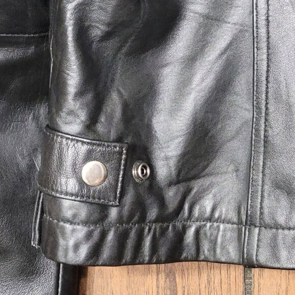 Wilsons Leather Pelle Women XL Black Full Zip Leather Jacket Moto Biker Vintage - Picture 10 of 14